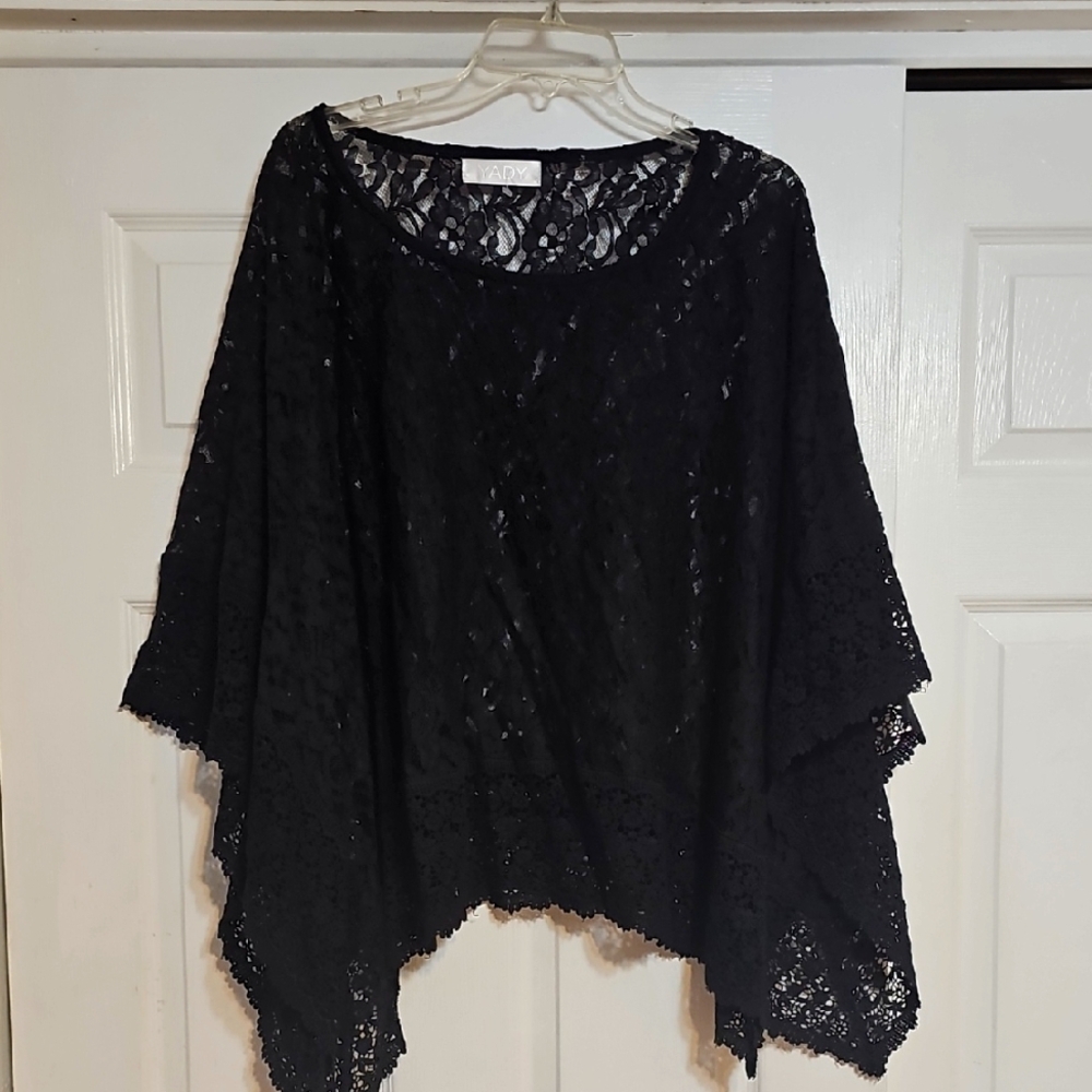 Elegant Black Lace Crochet Poncho